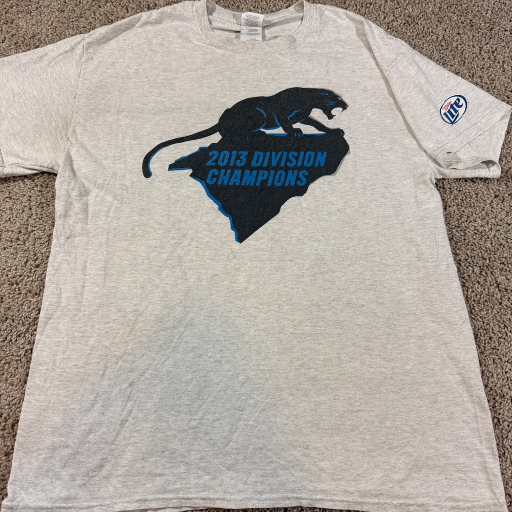 Gildan T-Shirt Mens Large Gray Good 2013 Carolina Panthers Division Champions
